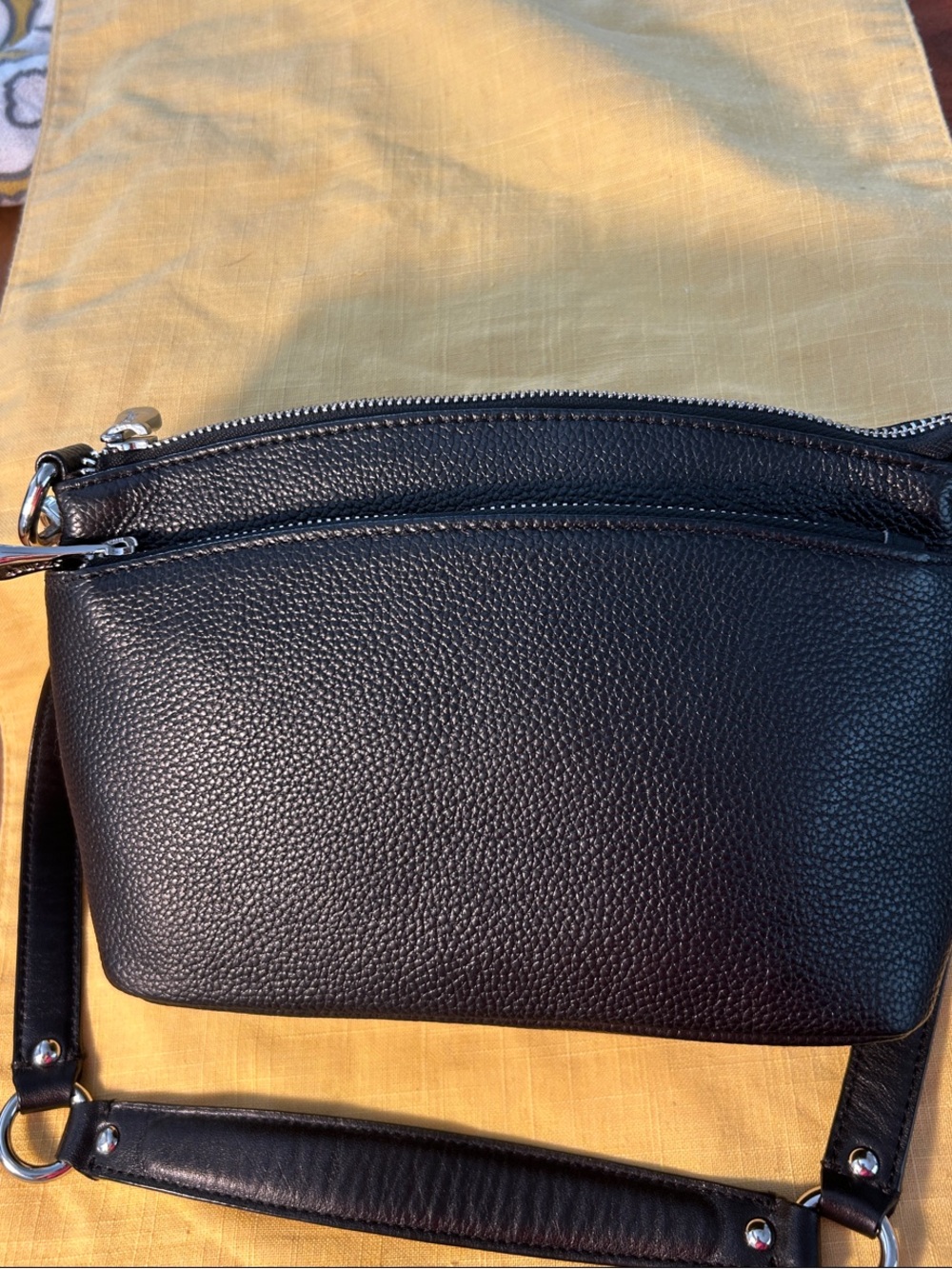 S-Zone Black Pebbled Leather Crossbody Purse